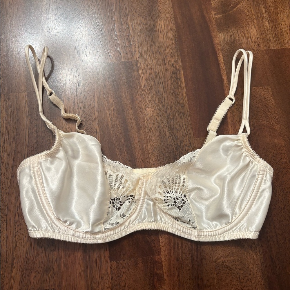 Vintage White Satin Lace Bra